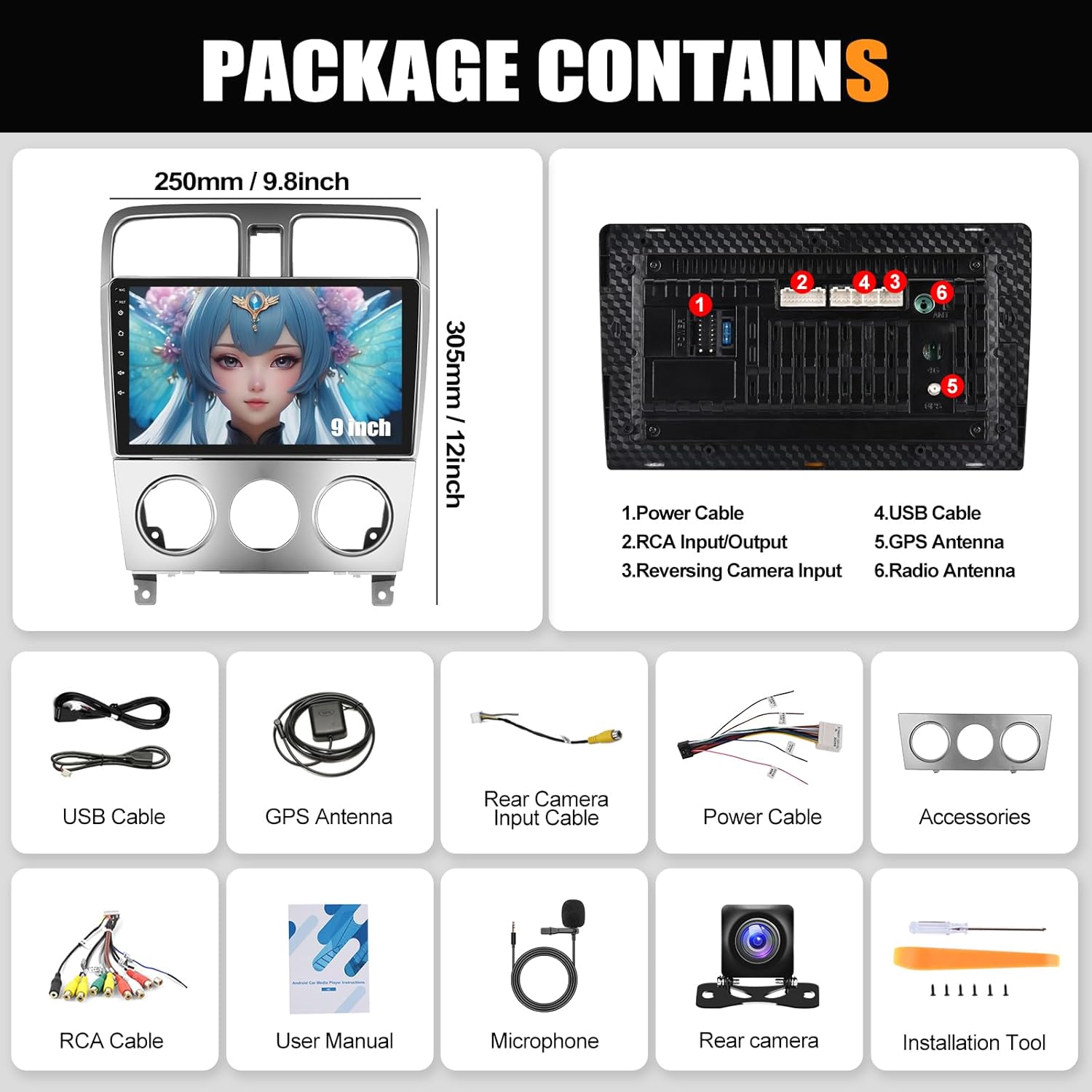 CAMECHO 2G+32G Car Radio for Subaru Forester 2002-2008 with Wireless CarPlay Android Auto 9" Touchscreen Head Unit Android 13 Car Stereo with AHD Backup Camera GPS Navigation Bluetooth FM WiFi