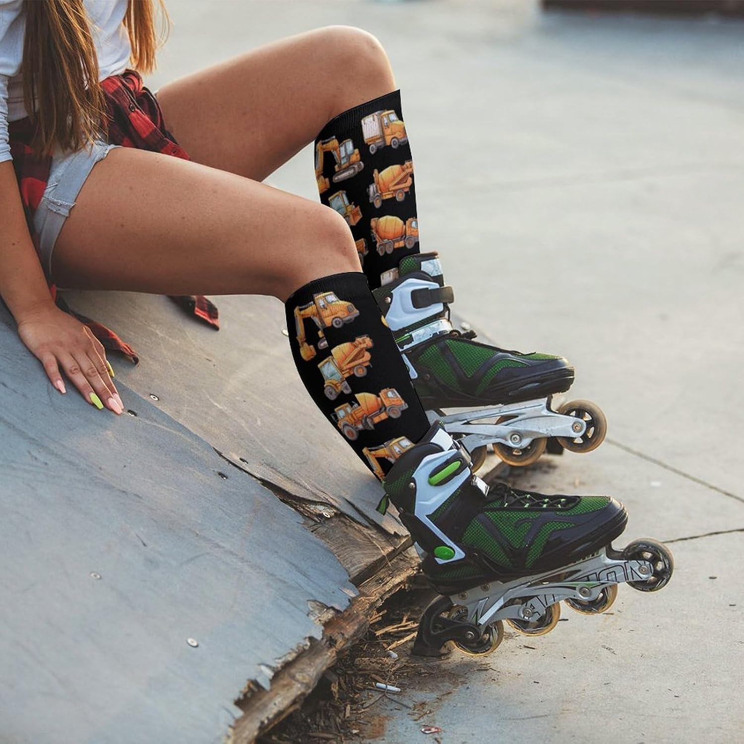 Construction Vehicles Knee High Socks Athletic Long Stockings Sport Casual Crew Tube Sock Boot 40cm
