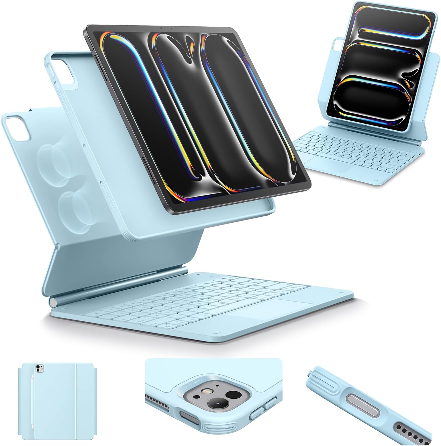 iPad Pro 13 Inch Case with Keyboard (M5/M4, 2025/2024), iPad Pro 13 Keyboard Case with Easy-Set Magnetic Stand, Portrait/Raised Modes for iPad Pro 13, Removable, Rebound 360 Series, Blue