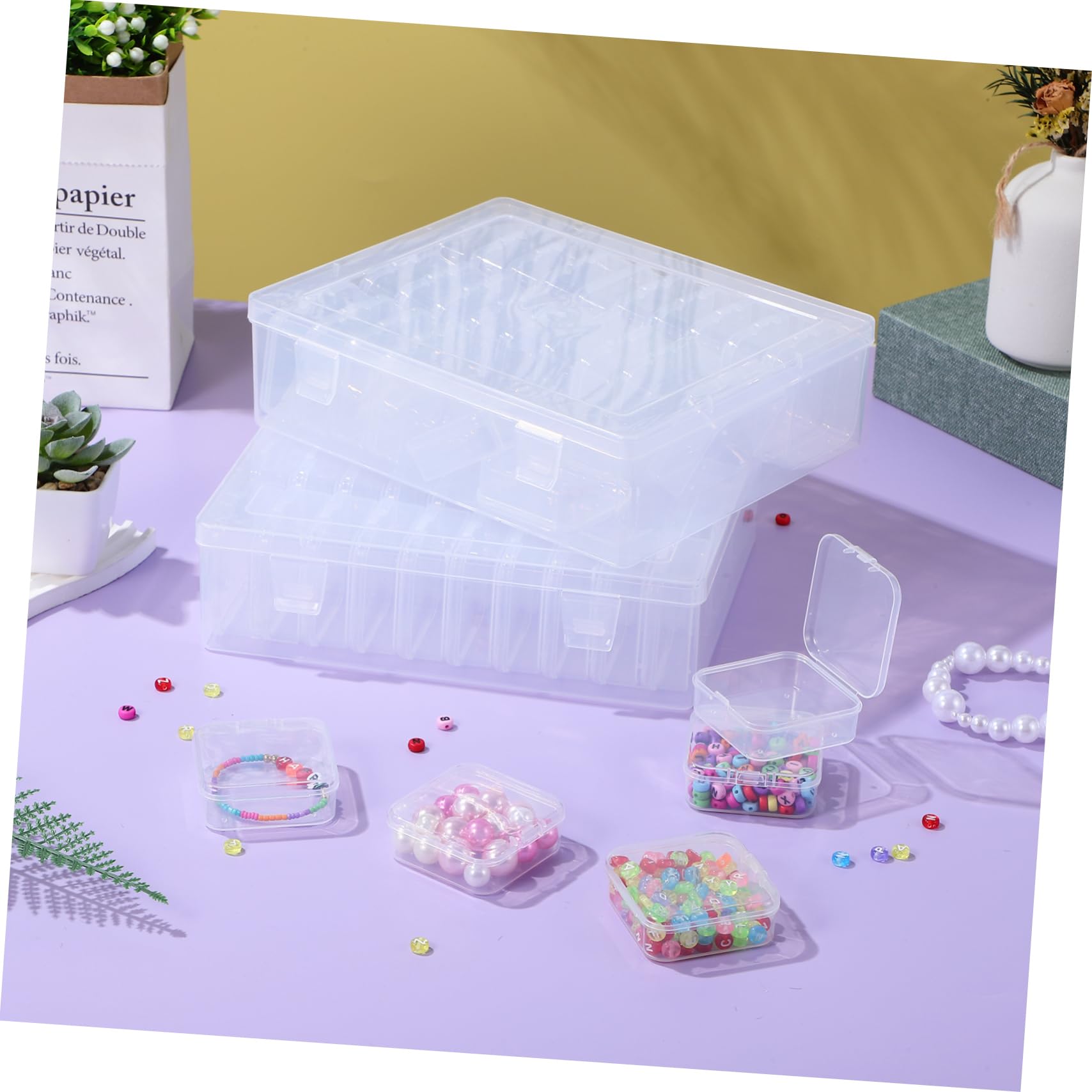 UKCOCO 2 Set Trasparenti Portaoggetti con Scomparti Fissi Organizer Plastica per Perline Gioielli e Accessori Contenitori Compatti per Scrivania e Laboratorio
