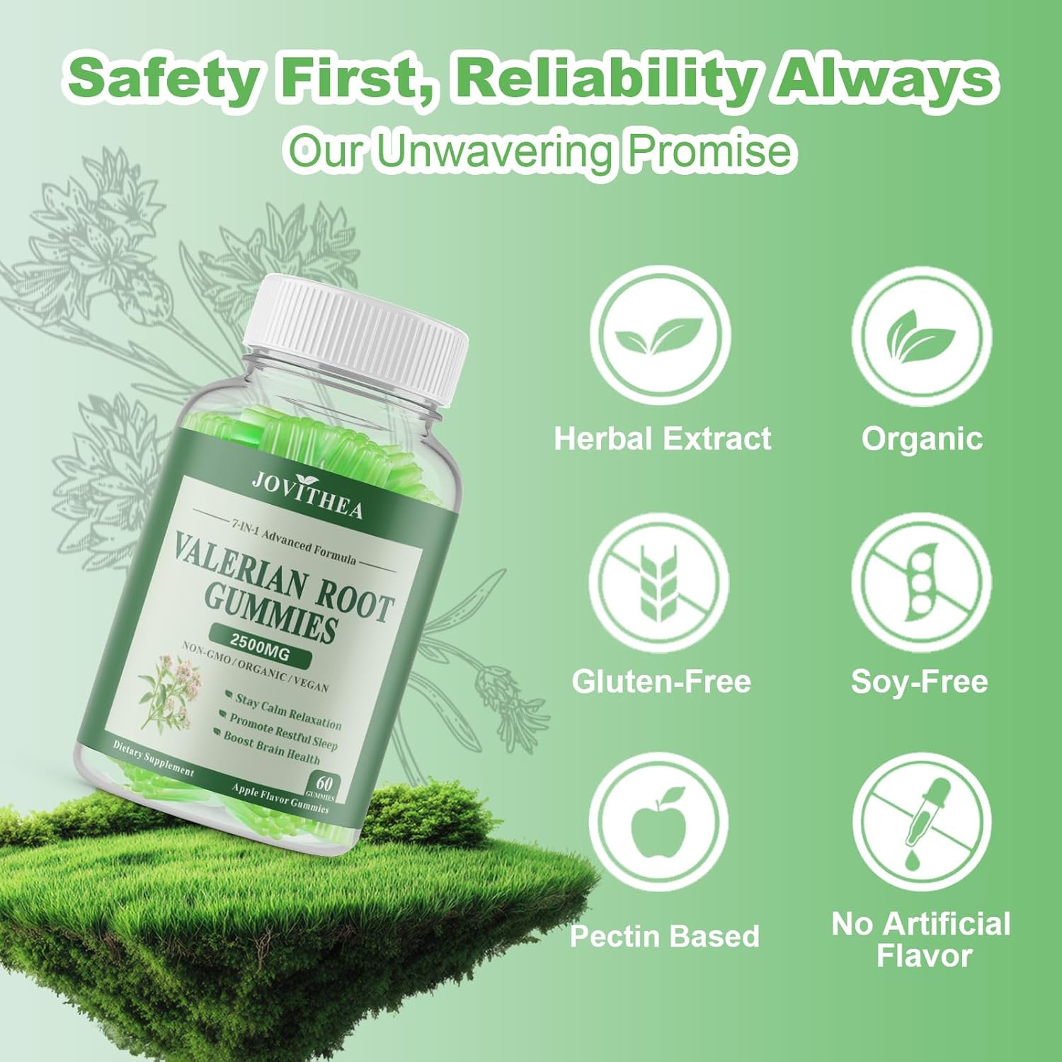 2 Pack Organic Valerian Root Gummies, Herbal Supplements for Calm & Relaxation, Natural Sleep Support for Adults & Kids, Melatonin Free, Vegan, Non-GMO, Gluten Free, Apple Flavor, 120 Count - Image 7