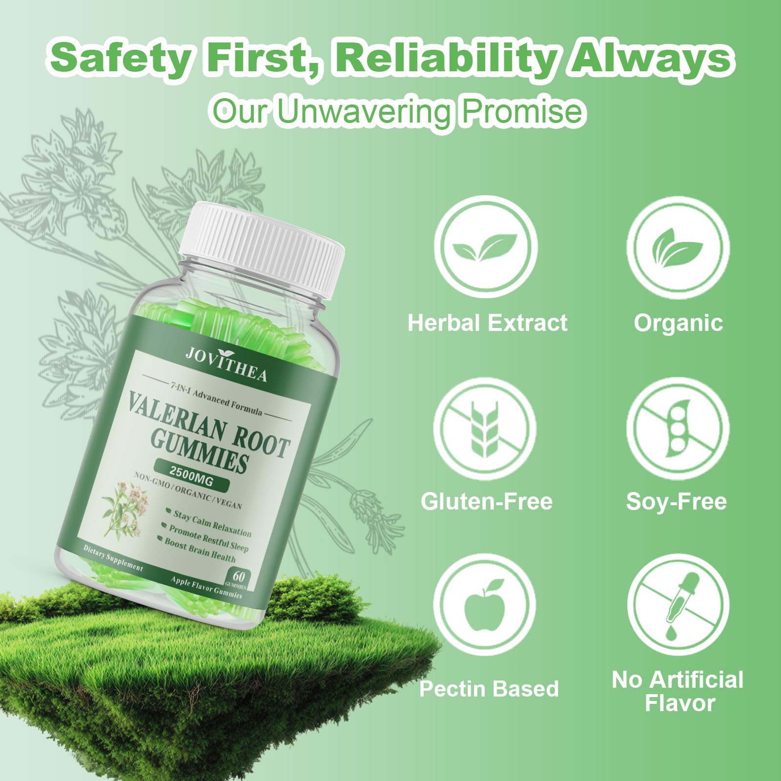 Organic Valerian Root Gummies, Herbal Supplements for Calm & Relaxation, Natural Sleep Support for Adults & Kids, Melatonin Free, Vegan, Non-GMO, Gluten Free, Apple Flavor, 60 Count — Amazon image 7