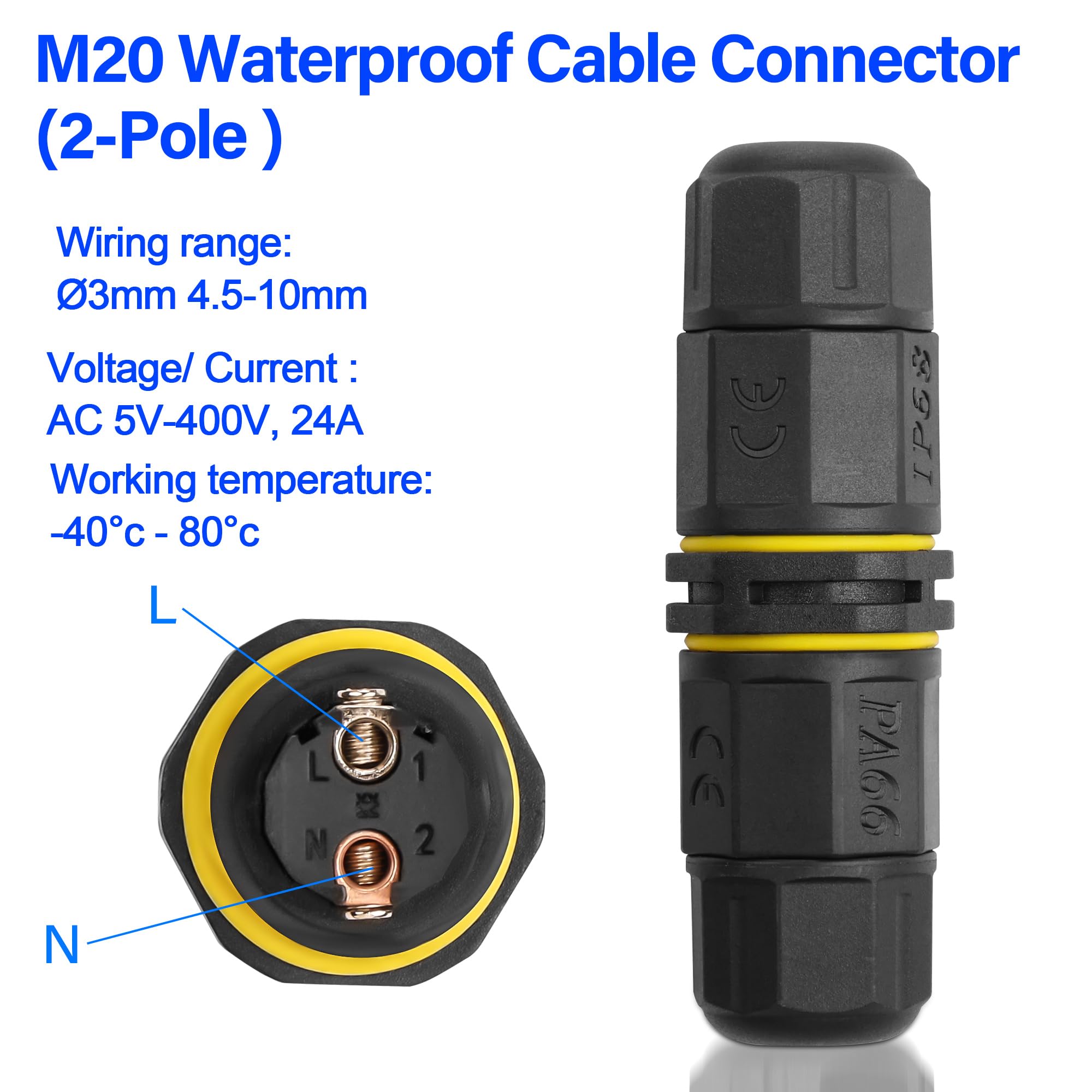 Connettore Cavo Impermeabile IP68 M20 3 Poli - Per Illuminazione Esterna - Foto 9