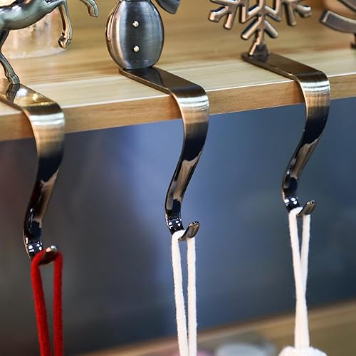 Miniatura 5 de Fonder Mols Juego de 4 soportes de calcetines de Navidad para chimenea, ganchos de metal con agarres de metal, cromo gris antiguo, juego de 4