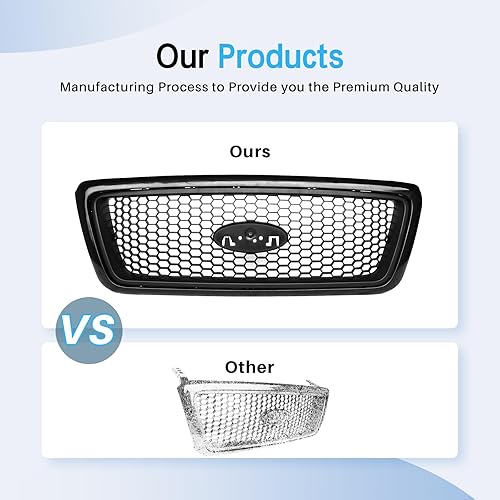 Miniatura 6 de CarPartsDepot Rejilla delantera negra diseño de panal compatible con Ford F-150 Pickup Truck 2004-2008 Lariat New Body Style 4L3Z8200CAPTM FO1200415