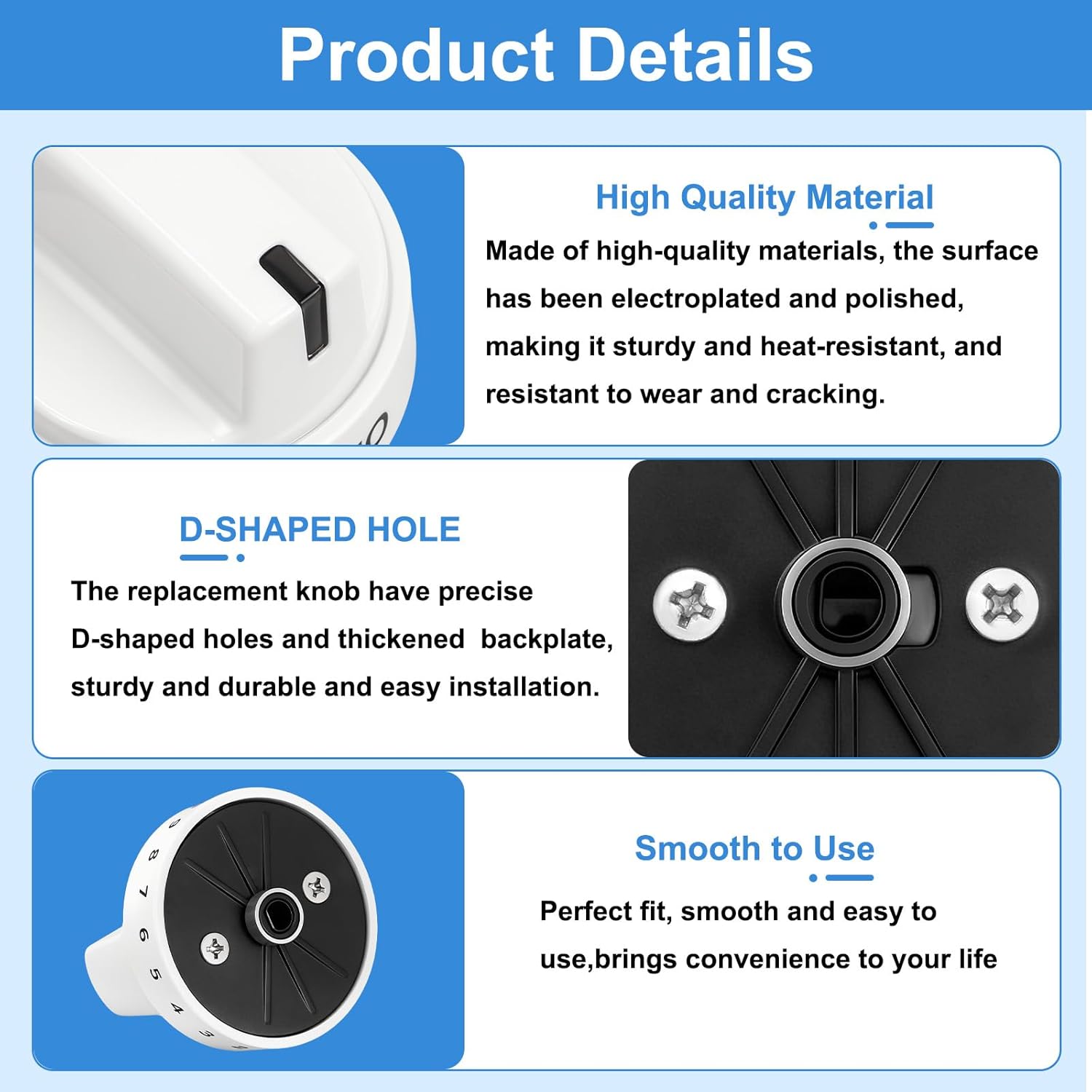 Upgraded WB03X24795 Stove Knobs Compatible with GE Gas Range Oven Knob JGB645DEK1WW JGB660DEJ1WW JGB700DEJ1WW JGB860DEJ1WW, Surface Burner Cooktop Control Replacement KIP 5G92 222D5793-5 Pack White