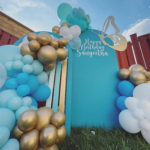 Miniatura 4 de Globos de látex azul dorado y blanco, paquete de 50 globos azul claro de 12 pulgadas, globos de helio para niños, baby shower, cumpleaños, despedida