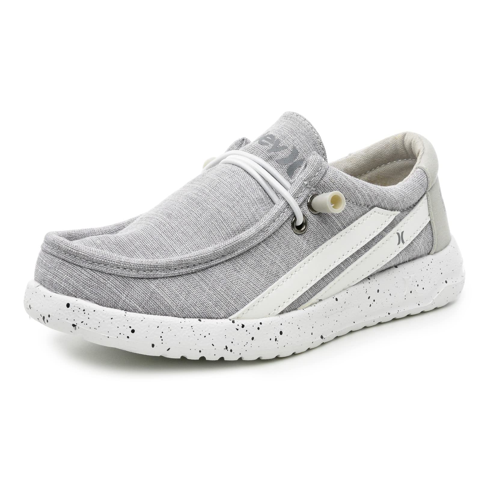 Photo 1 of Hurley Melky Canvas Shoes - Elastic Lace Up Fashion Loafers for Boys & Girls - Classic Casual Canvas Shoes - Lightweight & Comfortable Loafers for All Day Wear Grey Multi, 2 US