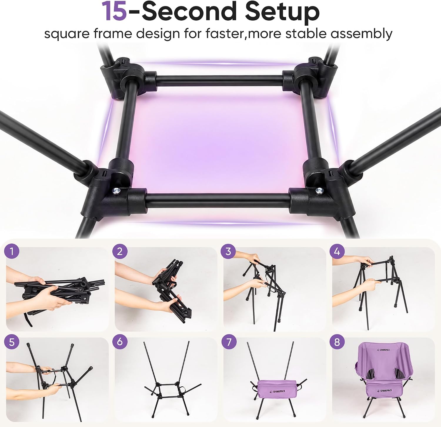 Purple Ultralight Camping Chair for Adults, 350 lb Capacity image 5