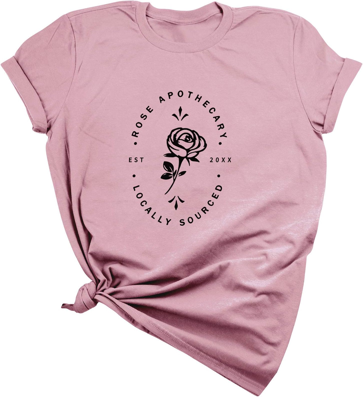 Dresswel Women Rose Apothecary T-Shirt Funny Graqphic Print Tees Shirts Short Sleeve Summer Tops