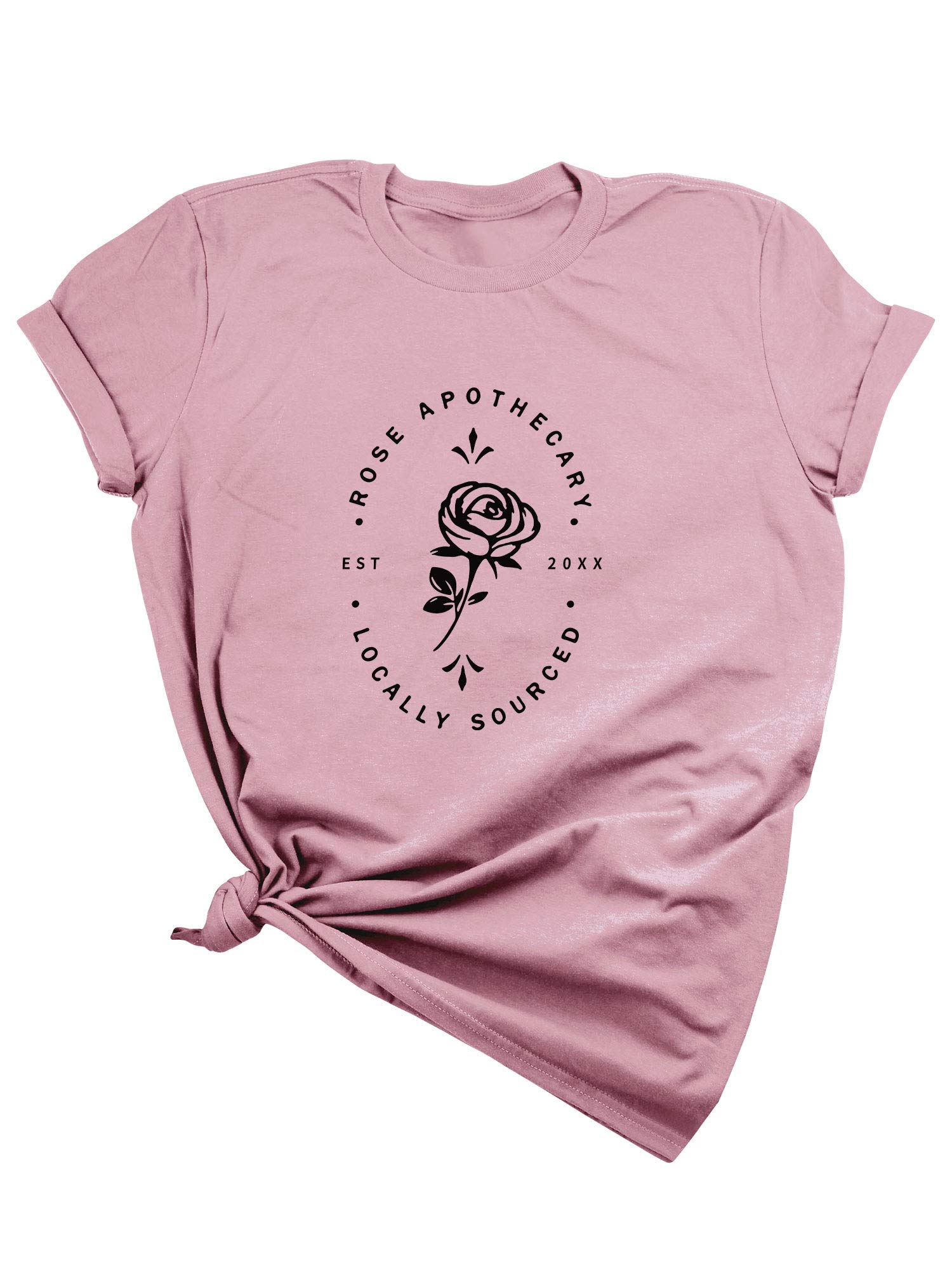 Dresswel Women Rose Apothecary T-Shirt Funny Graqphic Print Tees Shirts Short Sleeve Summer Tops