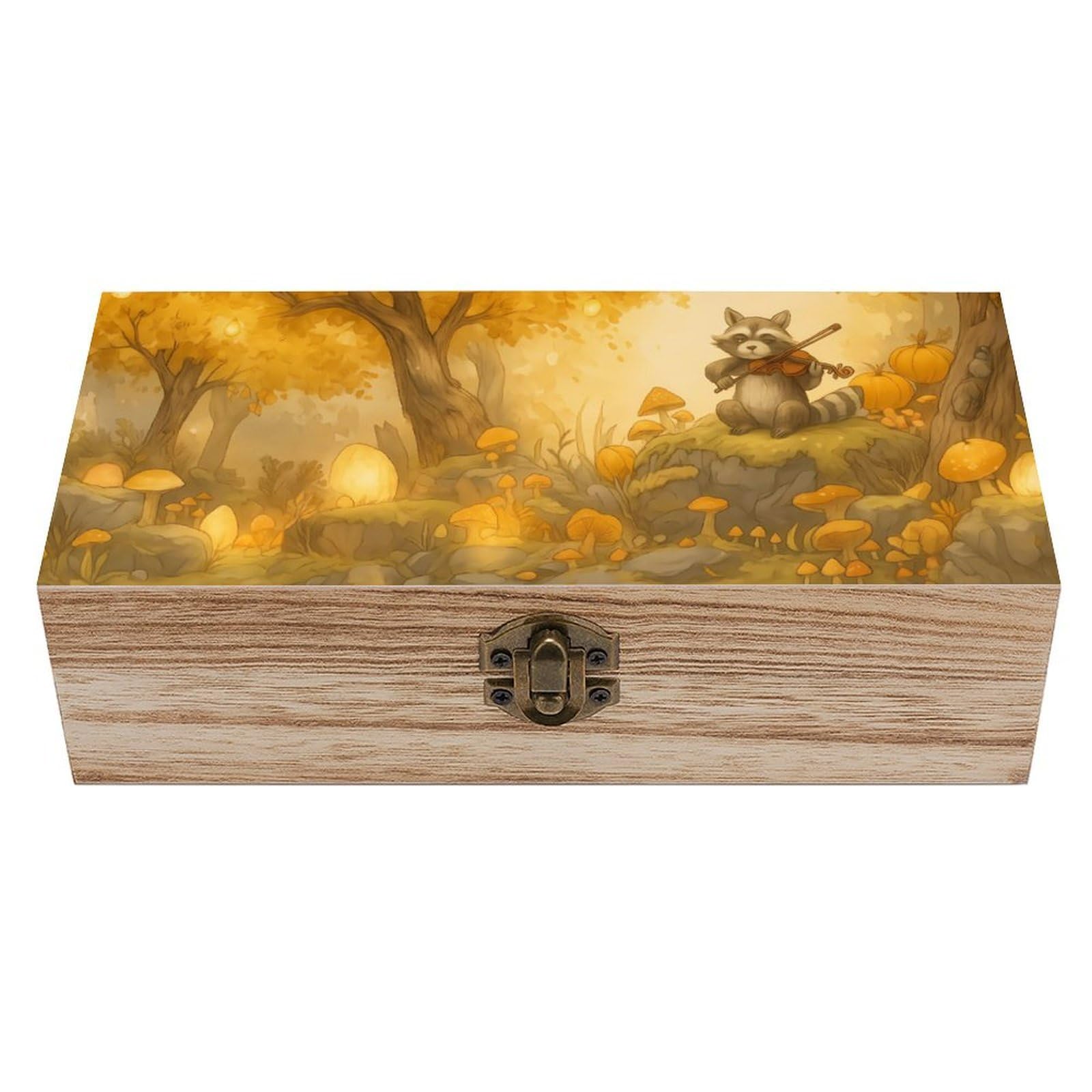 Oudrspo Raccoon Playing Violin in Autumn Retro Wooden Storage Box Keepsake Jewelry Decorative Art Storages Box Gift Boxs
