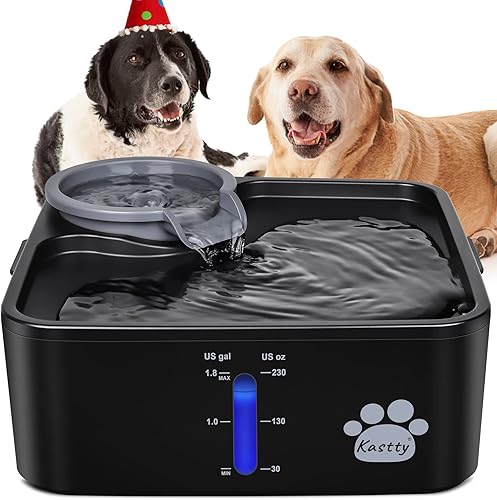 Kastty Fuente de agua para perros de 230 oz7 L, fuente ultra grande y ancha para mascotas con 5 filtraciones y bomba LED inteligente segura, ideal