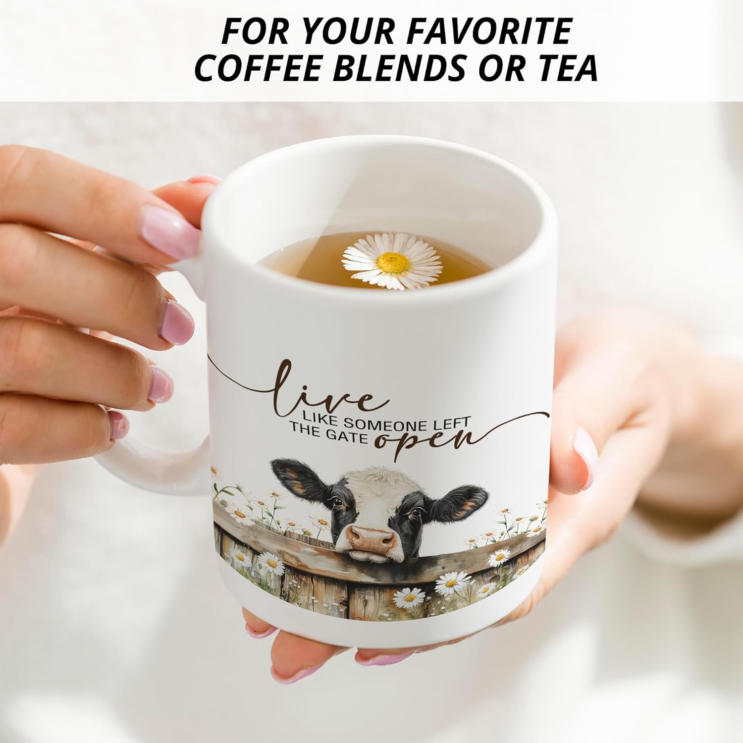 Funny Cow Floral Mug, Rustic Farmhouse Live Like Someone Left The Gate Open Coffee Cups Ceramic, Cow Lovers Gifts for Women, Animal Lovers Gifts Coffee Mug Cup for Women - Image 4
