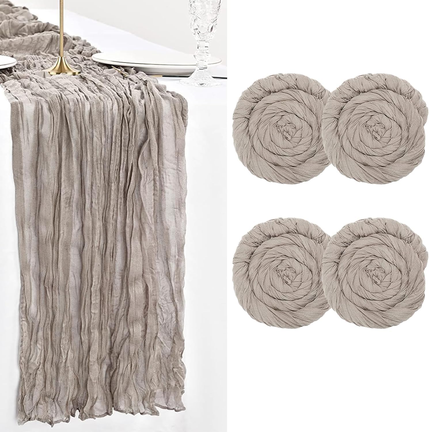 Käsetuch Tischläufer, 6 Stück, Boho-Gaze, 90 x 400 cm, 13 Fuß lang, Käsetuch-Tischläufer für Hochzeit, Party, Urlaub, Dekoration, Tischdekoration (4 Stück Helle Kamelfarbe)