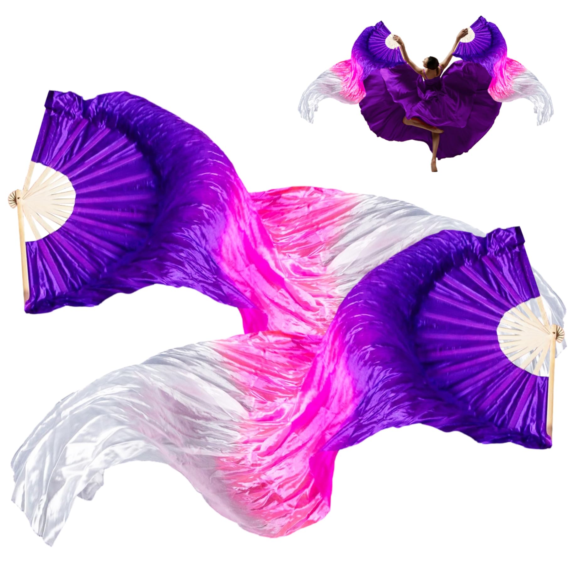 Comebachome 2Pcs Silk Fans for Dancing, 59 Inch Elegant Dance Ribbons Lightweight Play Silk Scarf Dance Prop for Performance, Flows Arts & Worship, Hand Fan, Chinese Fan