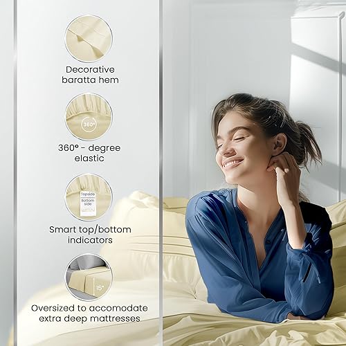 Miniatura 5 de CHATEAU HOME COLLECTION Juego de sábanas 100 % de algodón tamaño King, auténtico juego de sábanas de lujo transpirable de 1000 hilos, tejido de