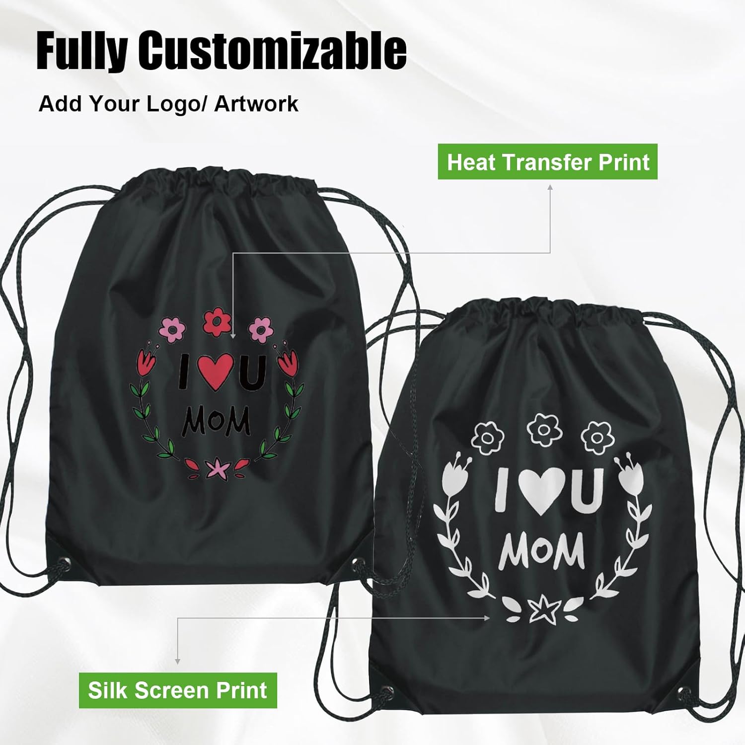 Promotional Blank Drawstring Bags, 12 Pack Sample Set, Mixed Colors (Black, White, Royal Blue, Forest Green, Navy, Red)–18"x14" 210D Polyester Sports Packs for Events, Travel, and Giveaways