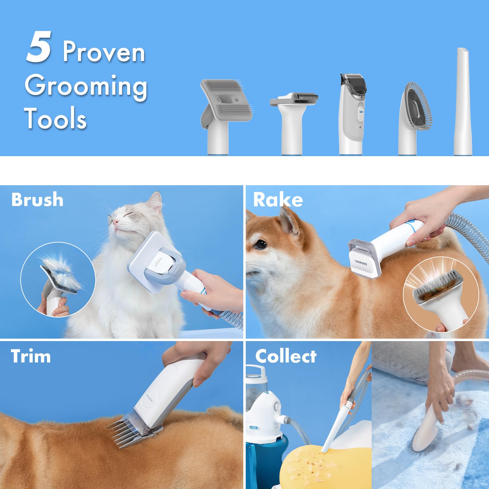 Neakasa P2 Pro Kit per toelettatura e aspirazione a vuoto per animali domestici, nuova generazione Tosatrice per Cani e Gatto Pelo Lungo Professionale (Blu)