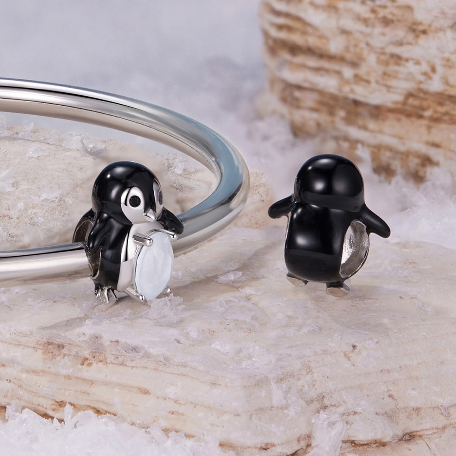 Braccialetto con perline a forma di pinguino, accessorio in argento Sterling 925, compatibile con braccialetti da 3 a 4,5 mm