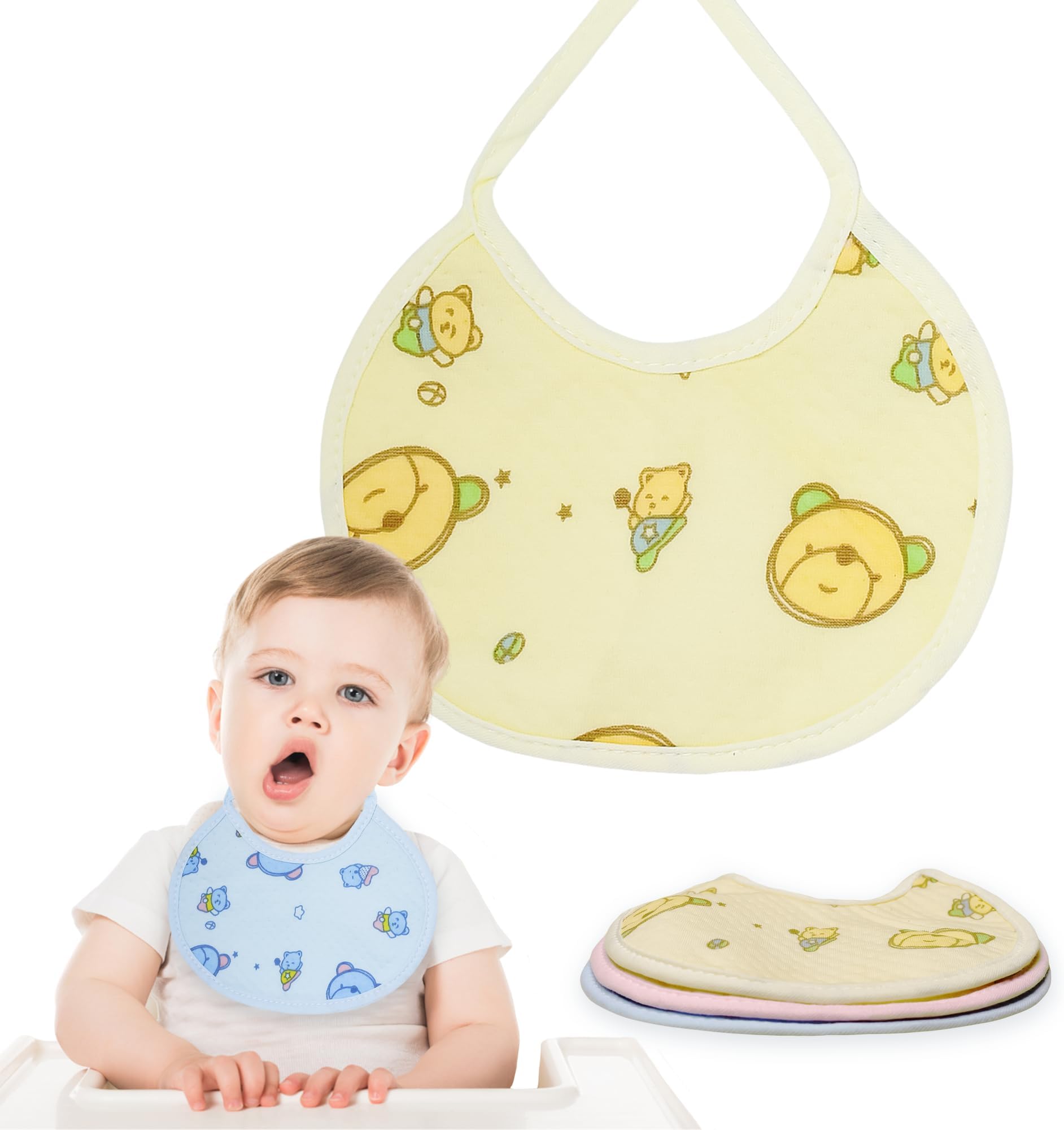 THE LITTLE LOOKERS Cotton Baby Bibs/Apron for 0 to 12 Months Baby with Tie Knot Closure | Quick Absorption & Fast Drying Bibs for Babies/Newborn (Pack of 4)