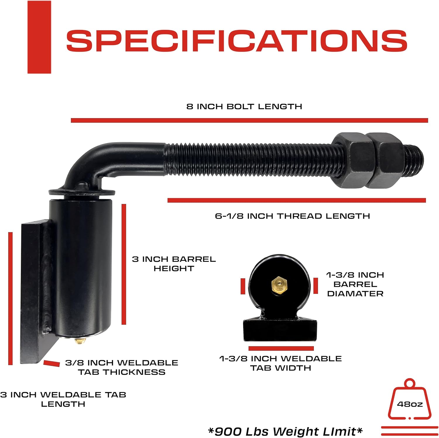 3/4" Inch J-Bolt Gate Hinge – 8.5” Inch Length - Adjustable Gate Hinges – Ball Bearing Gate Hinge – Heavy Duty – Weldable Hinge - Heavy Duty Hinges for Gates – Weld Hinge – Gate Hinges