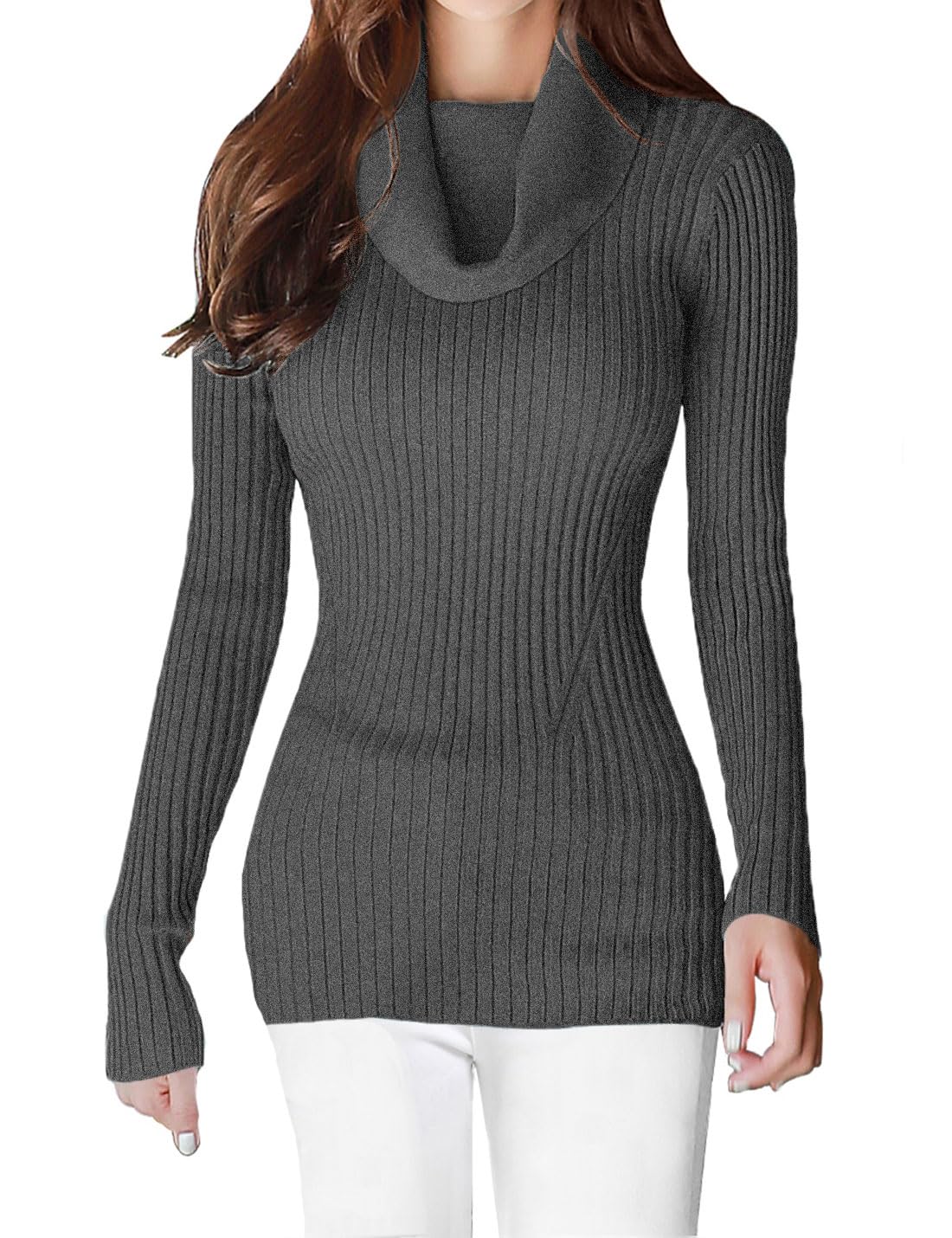 v28 Women’s Stretchable Cowl Neck Knit Long Sleeve Slim Fit Bodycon Sexy Sweater