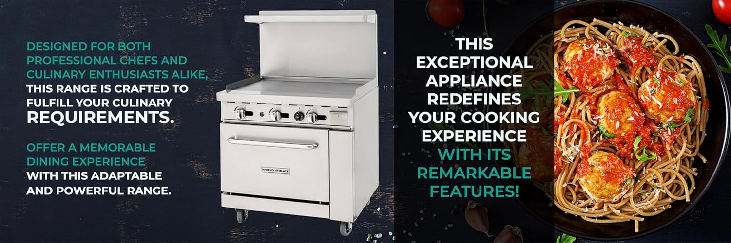 Inferno Blaze Premium IBP-GR-36G/LP 36" Liquid Propane Range Griddle with Oven 102,000 BTU - ETL Certified, Stainless Steel Exterior Indoor Kitchen Range - Perfect for Commercial Kitchens