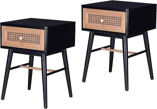 COZAYH Set of 2 Fully-Assembled Modern Farmhouse Clean-Lined Nightstand, End Table with 1 Drawer, Black (X03008-2P)