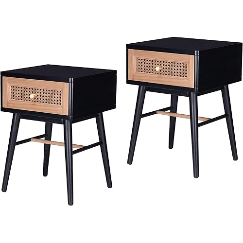 COZAYH Set of 2 Fully-Assembled Modern Farmhouse Clean-Lined Nightstand, End Table with 1 Drawer, Black