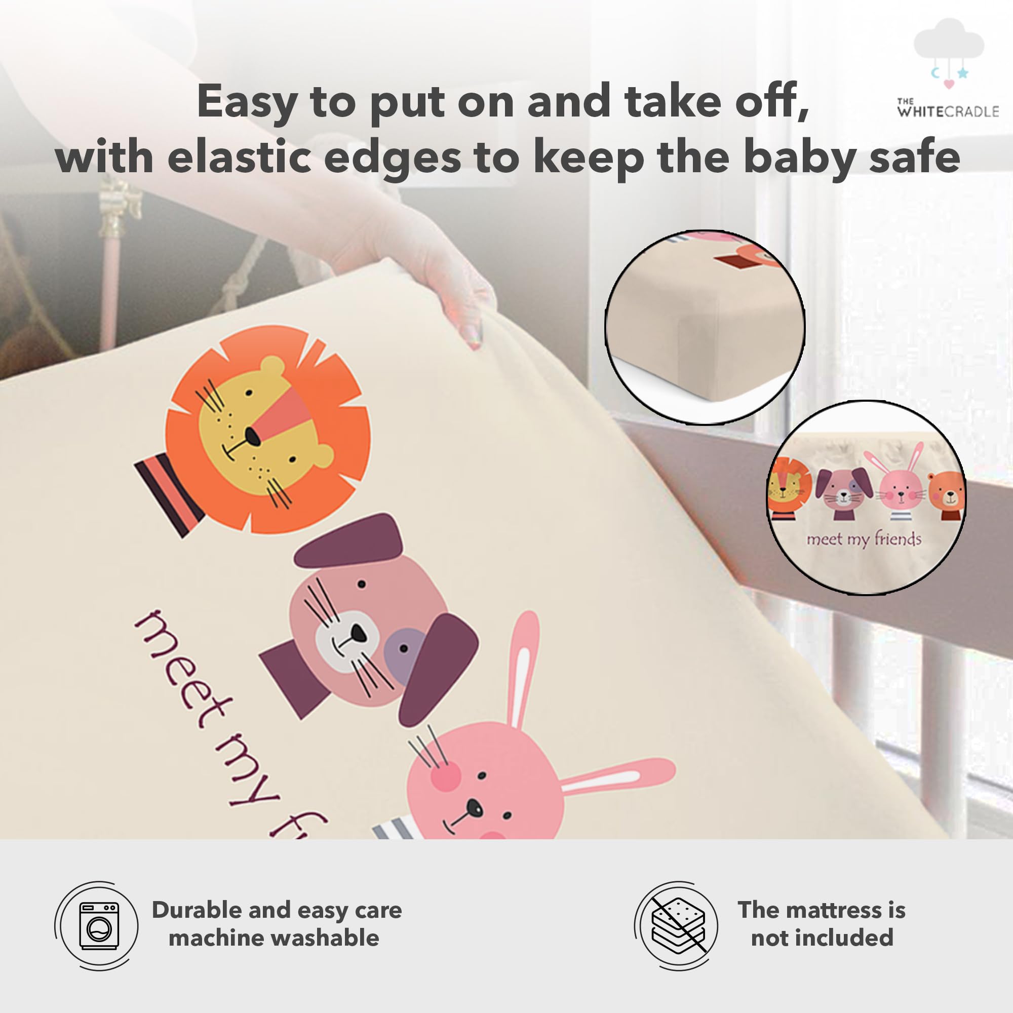 The White Cradle Baby Crib Fitted Sheet, Organic Cotton Cot Bedding Beige 1