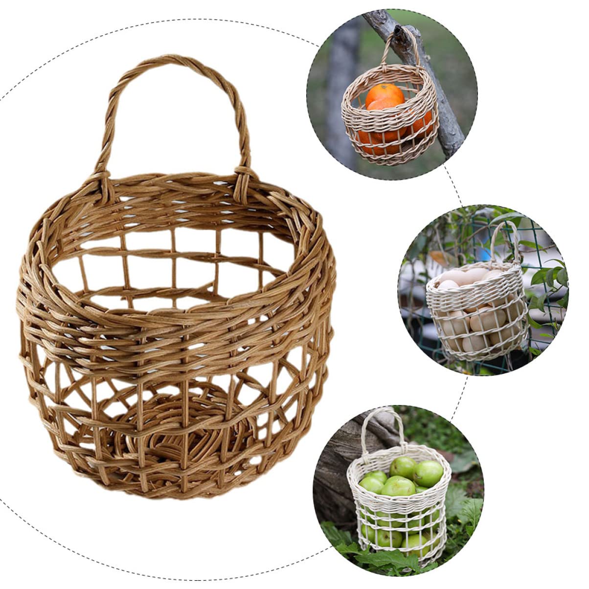 STOBAZA 3pcs Hanging Woven Basket for Flowers and Kitchen Storage Hollow Design Organizer for Garlic Eggs and Decor Elegant Rattan Craft Random