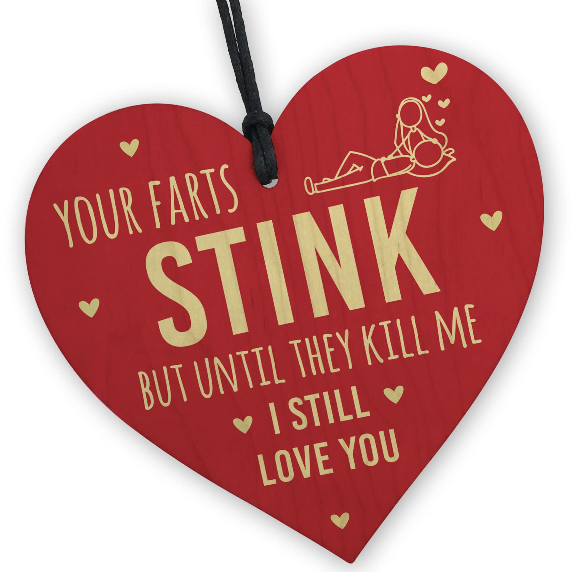 Red Ocean Funny Valentines Or Anniversary For Boyfriend Girlfriend YOUR FARTS STINK Wood Heart Plaque Keepsake