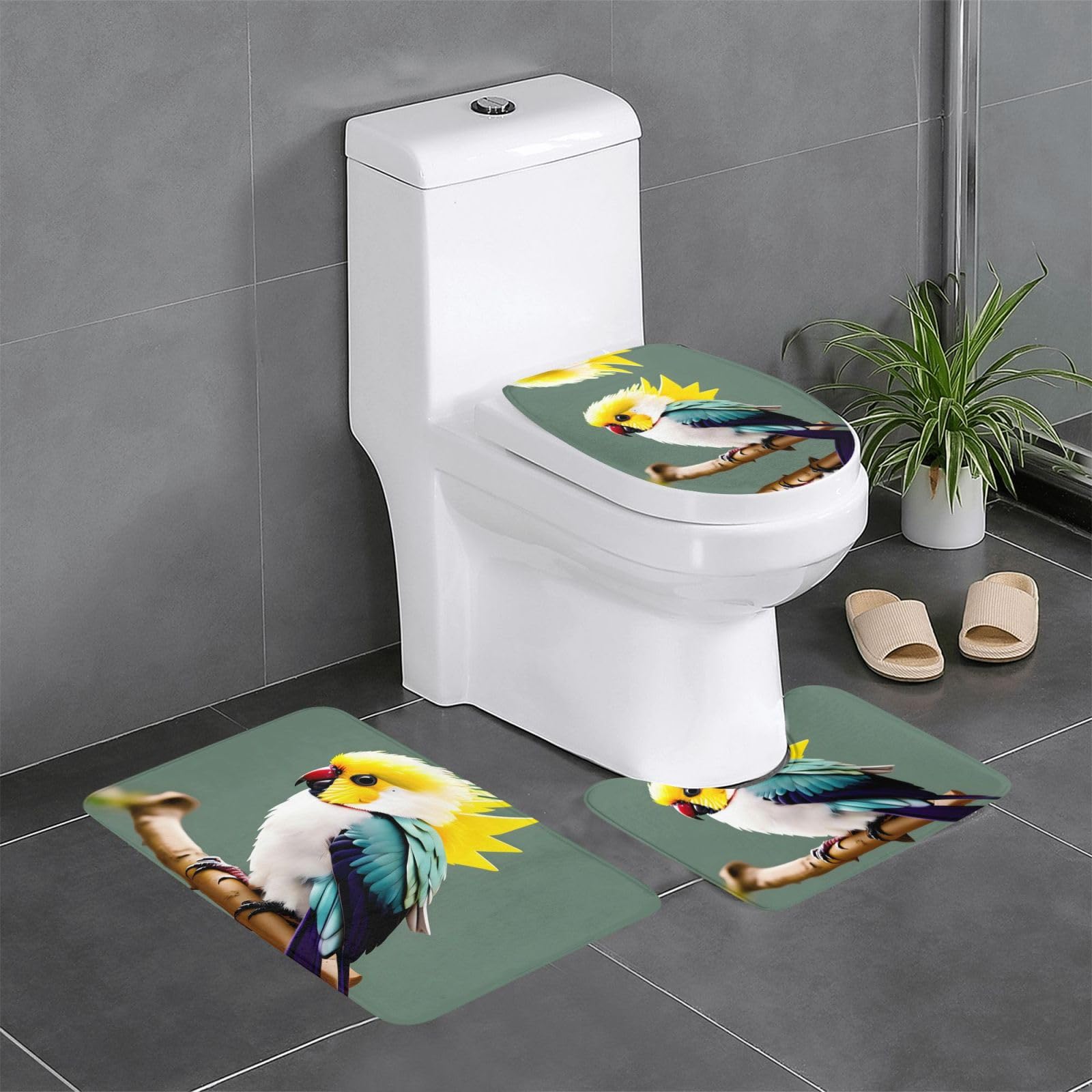 Tapis de salle de bain 61x40.6 cm lavable pour lavabo et WC motif calopsitte mignon