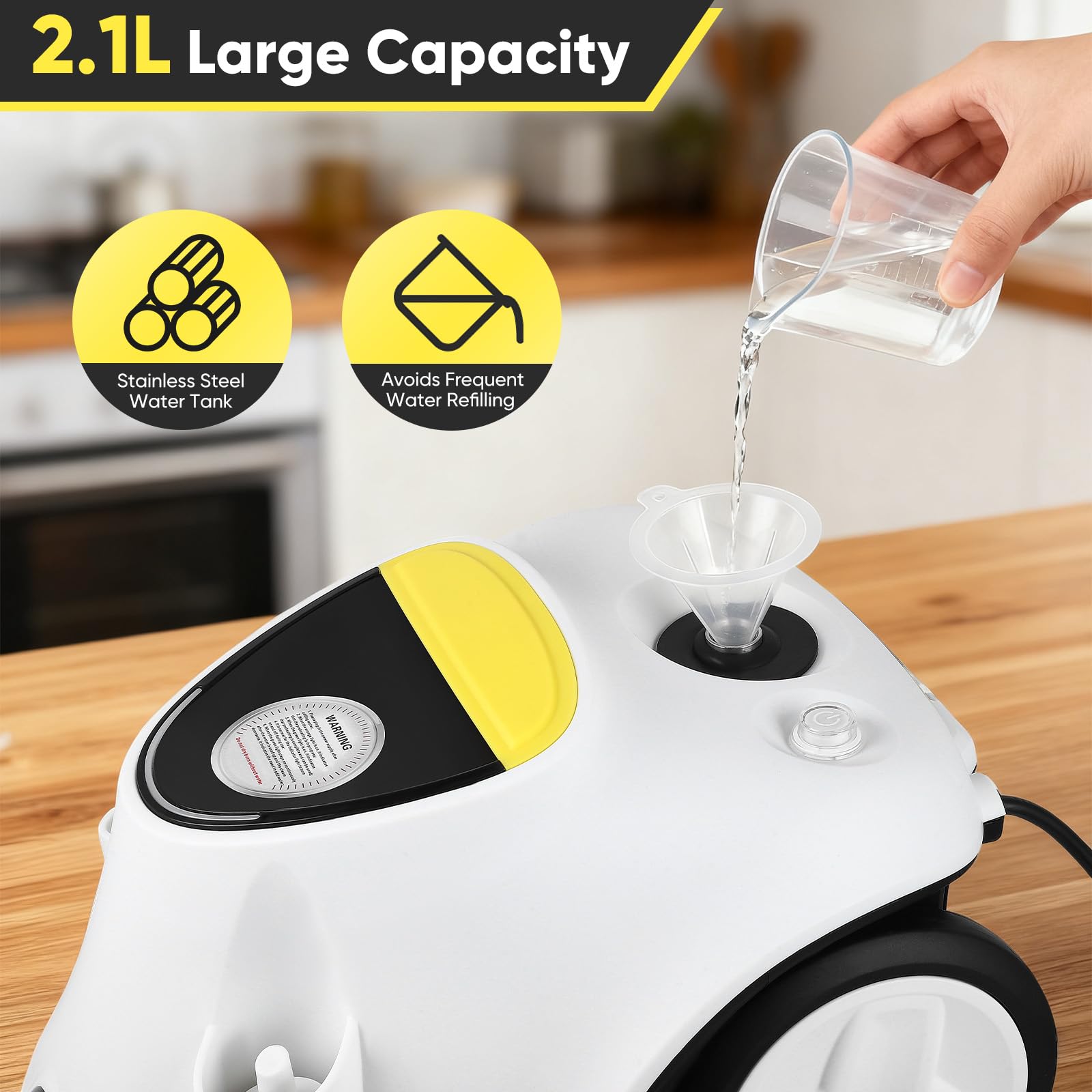 Limpiador de Vapor 2100W 2,1L Acero Inoxidable 304 Presión 5 Bares 105°C