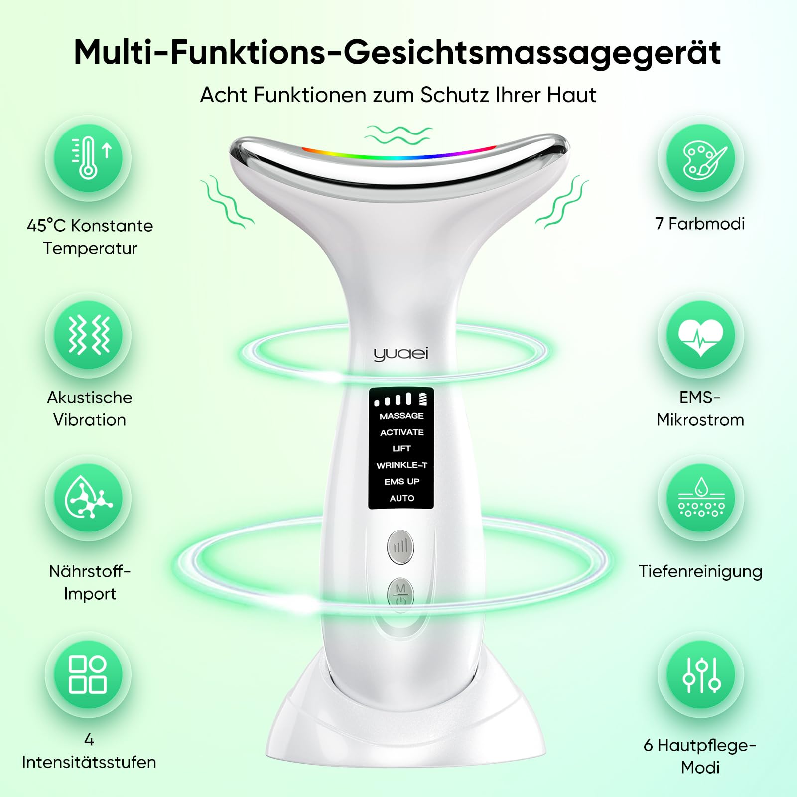 Gesichtsmassagegerät Gesicht Massagegerät Face Gerät: 6 Modi EMS Anti Gegen Falten Massage Gesichtsgerät 7 Light Schönheit - 45℃ Beauty Hautstraffung Lifting Lichttherapie Massager Für Damen Herren