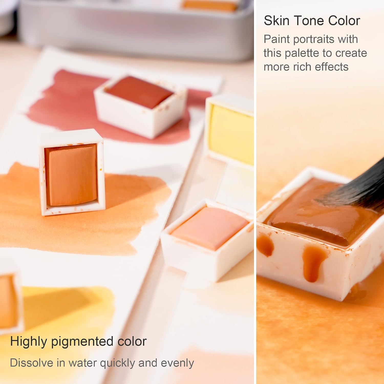 PHOENIX Skin Tone Watercolor Paint Set - 12 Flesh Colors Artist Grade Half Pans Palette Portrait Colors Neutral Watercolor Travel Set for Adults, Professional Artists