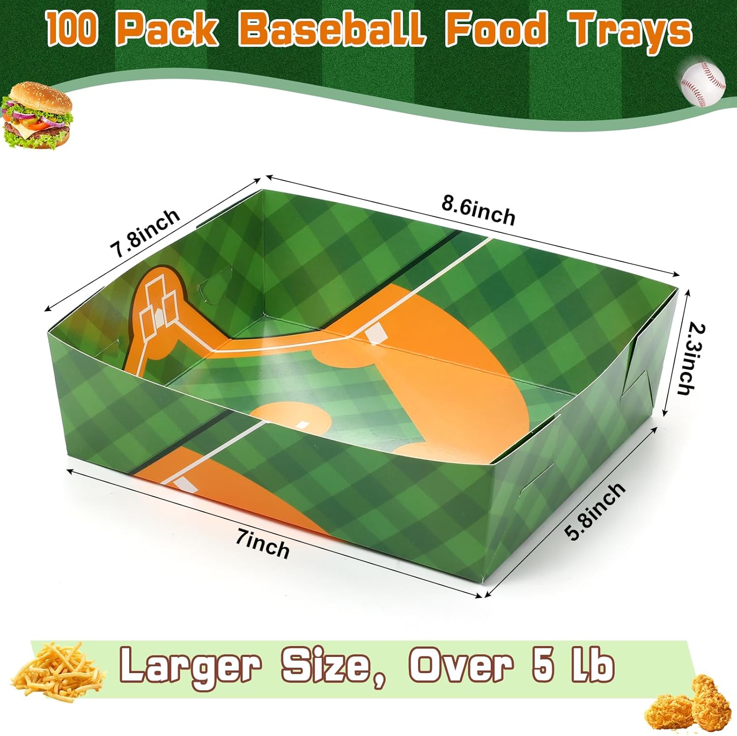 Umigy 100 Pack Baseball Plates Bulk Baseball Nacho Boats 5 lb Trays Large Birthday Plates Paper Food Boats Disposable Bowls Serving Tray Party Decorations Supplies Favors - Image 3