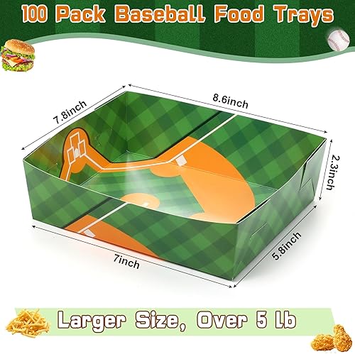 Miniatura 3 de Umigy Paquete de 100 bandejas de papel de béisbol de 5 libras, platos de béisbol grandes, botes de comida, cuencos de béisbol desechables, bandejas