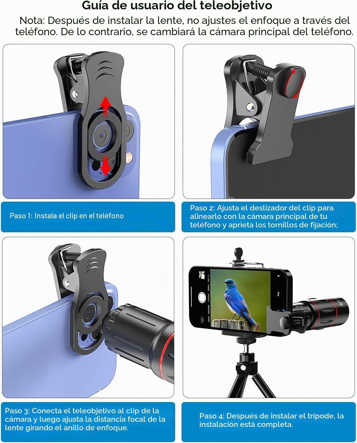 Apexel 18x Kit de Lentes telefoto (Lente Ancha 0.63x y Lente Macro 15x, Ojo de pez a 198 °, trípode Flexible para iPhone y Samsung) Black