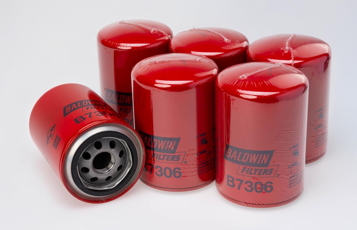 Baldwin B7306 Oil Filter (6-Pack) | Heavy Duty Spin-On Lube Filter | M24 x 1.5 Thread | 30 PSID Bypass | Replaces John Deere RE518977, Fleetguard LF16173 & Wix 57076