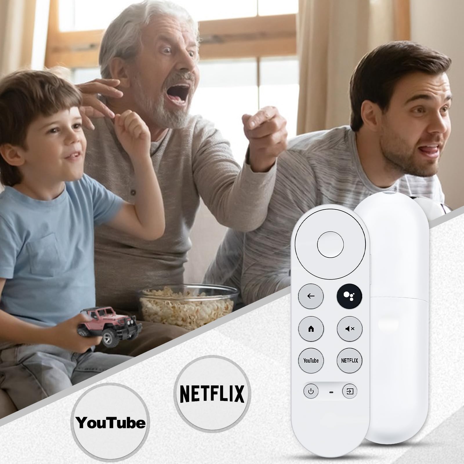 Télécommande pour Chromecast Google TV, Telecomando Bluetooth Vocale, pour Google Chromecast 4K、HD、Streaming Stick, Con Tasti di Scelta Rapida per YouTube e Netflix (Solo Telecomando)