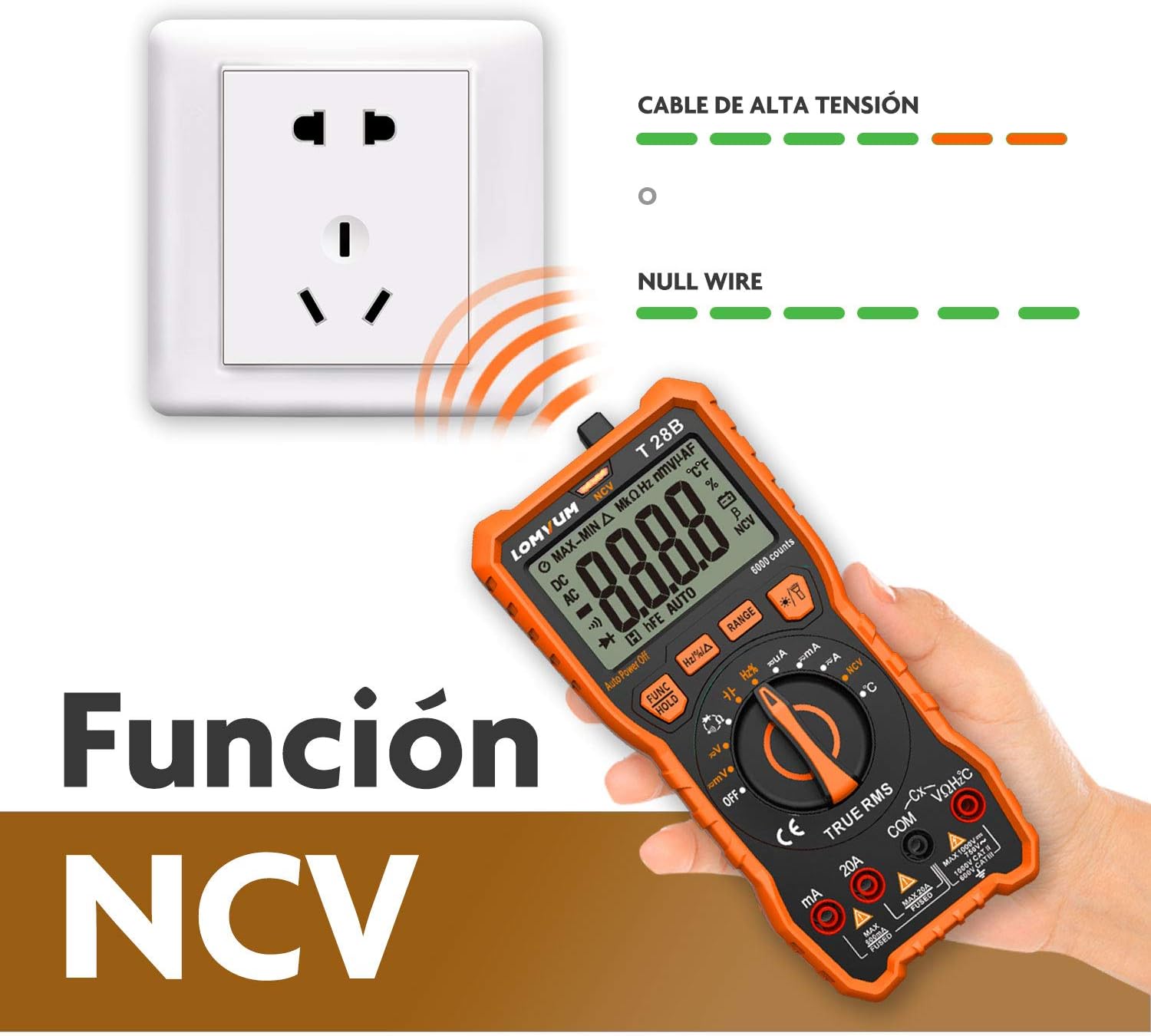 Demonstration of the NCV (Non-Contact Voltage) function detecting live wires.