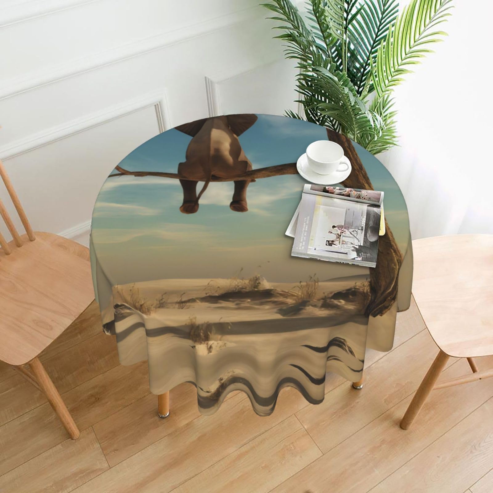 WHJSSF Resting Elephant Prints Round Decorative Table Throw 60 Inch – Waterproof Table Cover for Dining, Coffee Tables, and Outdoor Events