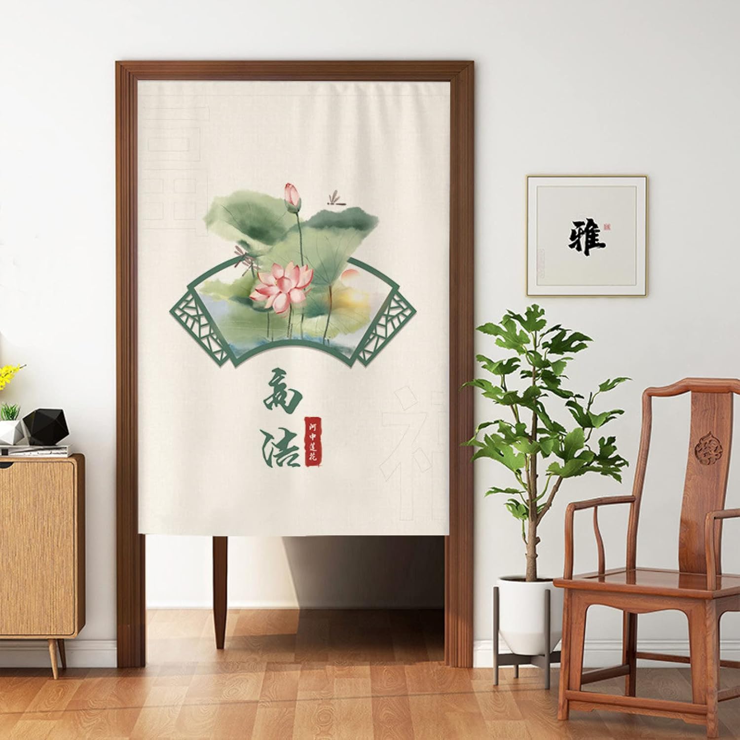 のれん 蓮華 おしゃれ 間仕切り 遮光 和風 ロング カーテン 暖簾 カラー1 伝統 目隠し 見えにくい 85*120cm おもしろ