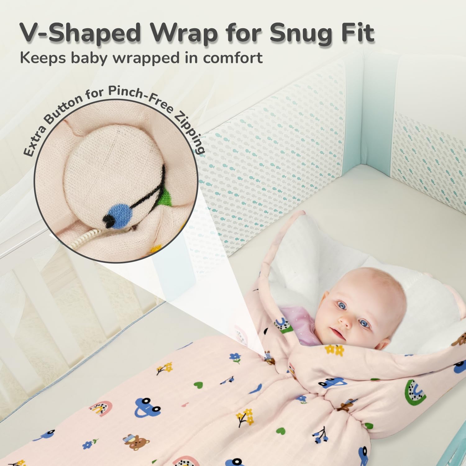 R for Rabbit Snuggy Bliss Baby Sleeping Bag Bedding Set | Premium 100% Muslin Cotton Carrying Nest for New Born Babies & Infant | Travel Friendly for 0-6 Months Baby Girl and Boy (Teddy Pink) - Image 5 thumbnail