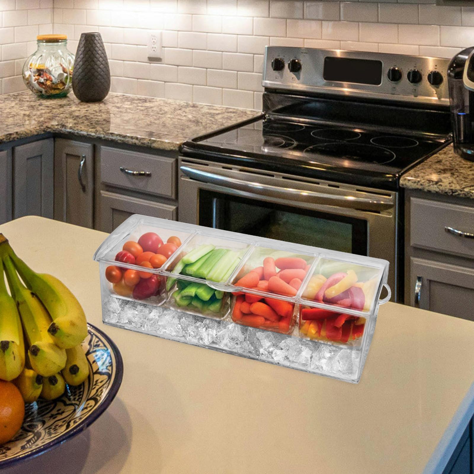 Caja de Almacenamiento Resistente a Impactos y Tapa 4 Compartimentos para Refrigerador Adecuado para Conservar Frutas y Verduras en Cocinas y Picnics