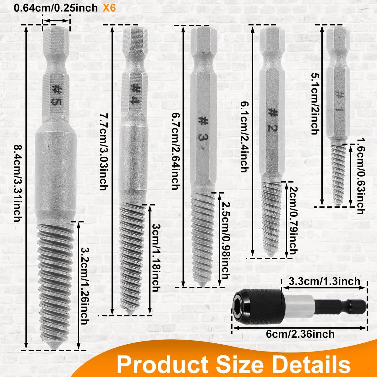 10Pcs Screw Extractor, Damaged Bolt Extractor Kit, Stripped Screw Remover Drill Bit Set Hex Shank Rounded Bolt Remover Tools, Easy Removal for Removing Rusty Damaged Studs, Bolts, Screws