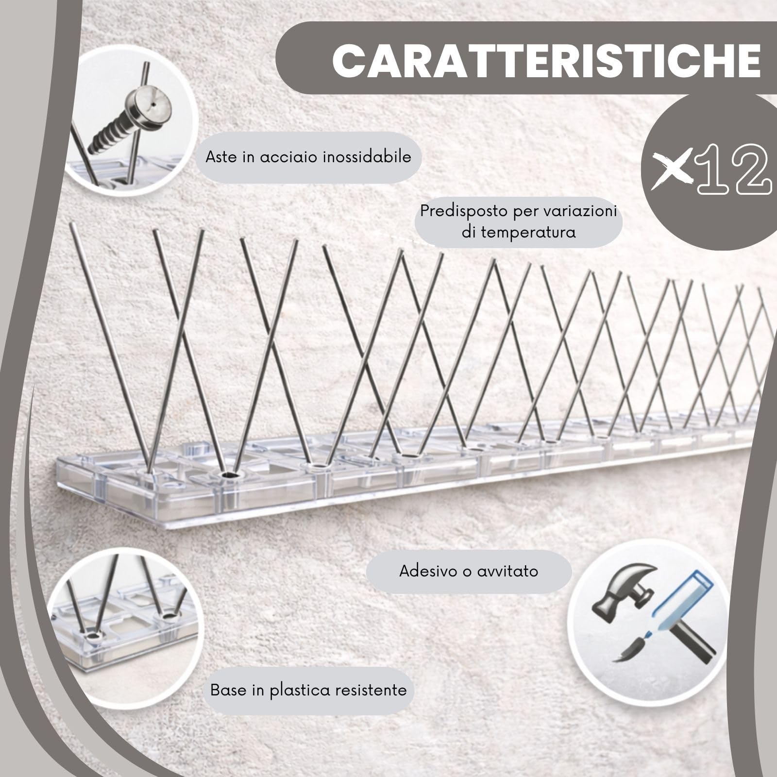 PLANTAWA Dissuasori Piccioni 25 cm Pack 12 – Spuntoni Anti Piccioni per Balcone, Davanzali e Ringhiere, Protezione Anti Uccelli per Esterno