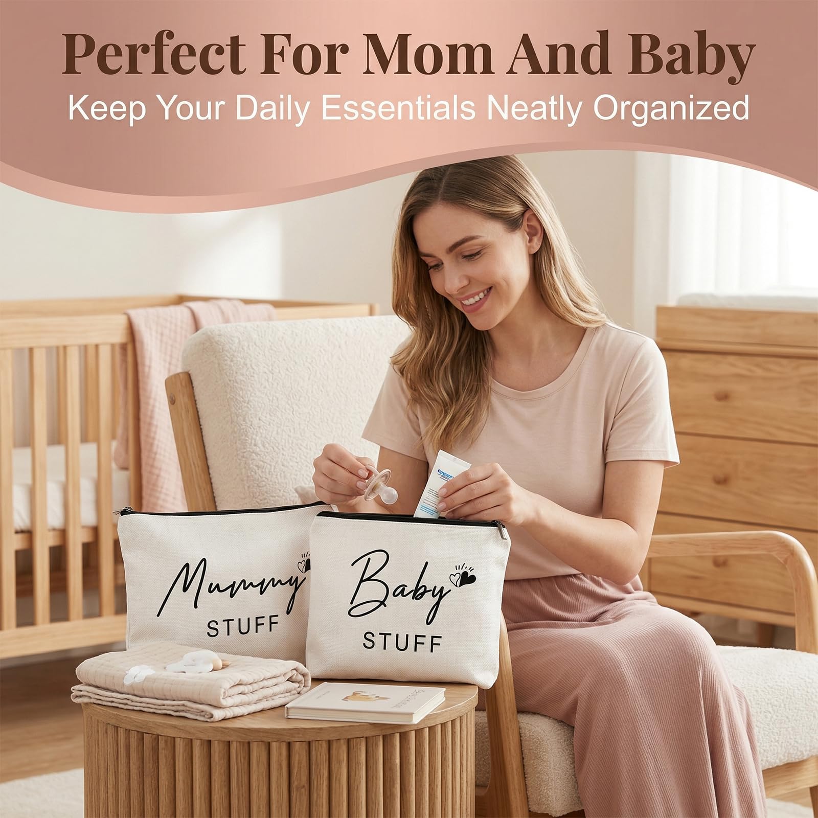2 Cadeaux pour Futures Mamans, Cadeau Bébé, Cadeau pour la Fête des Mères, Sac Maman avec Fermeture Éclair pour Trousse de Naissance et Nouveau-Né, Sac pour Baby Shower, Hôpital et Accouchement